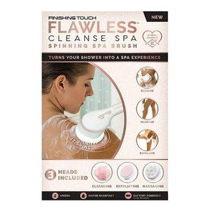 Finishing Touch Flawless Cleanse Spa Spinning Body Brush w/ 3 Heads NEW